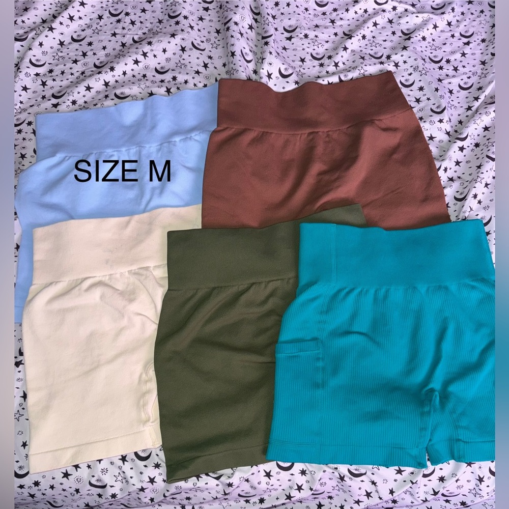 BUNDLE of OQQ High-Waisted Shorts - Blue, Brown, Green, Cream, Emerald. Small